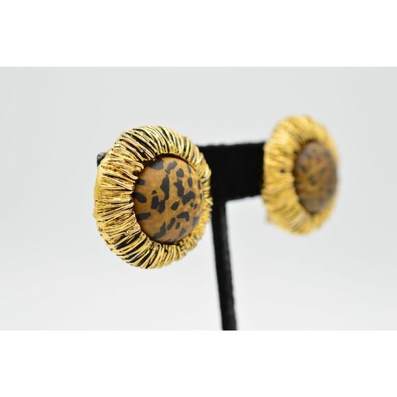 Blair Delmonico Vintage Clip On Earrings Chunky Leopard Gold Signed 1980s 9G - Picture 4 of 7